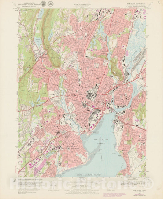 Historic Map : USGS 7.5 Minute Sheets and Quadrangles, Hamden & New Haven & West Haven 1972 Topographic Map , Vintage Wall Art