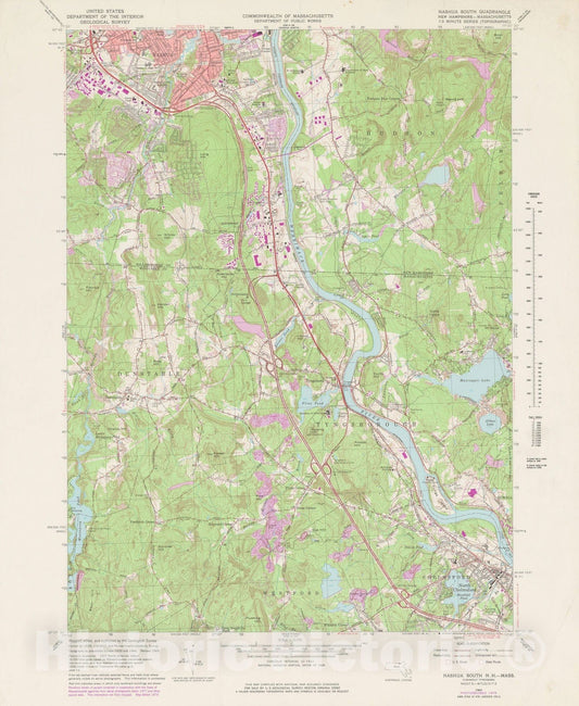 Historic Map : USGS 7.5 Minute Sheets and Quadrangles, Chelmsford & Dunstable & Hudson & Nashua & Tyngsborough 1979 Topographic Map , Vintage Wall Art