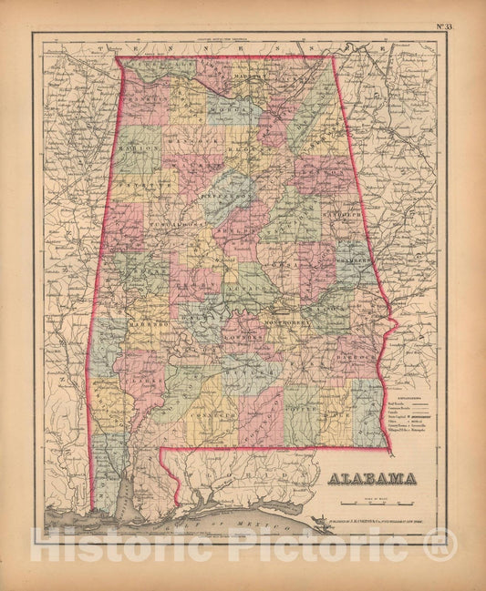 Historic Map : Alabama 1857 , General Atlas (Of The World) , Vintage Wall Art