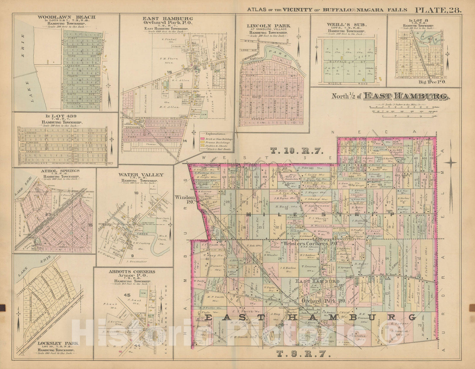 Historic Map : Atlas of Niagara Falls, North Tonawanda and Buffalo, NY, East Hamburg 1893 Plate 028 , Vintage Wall Art