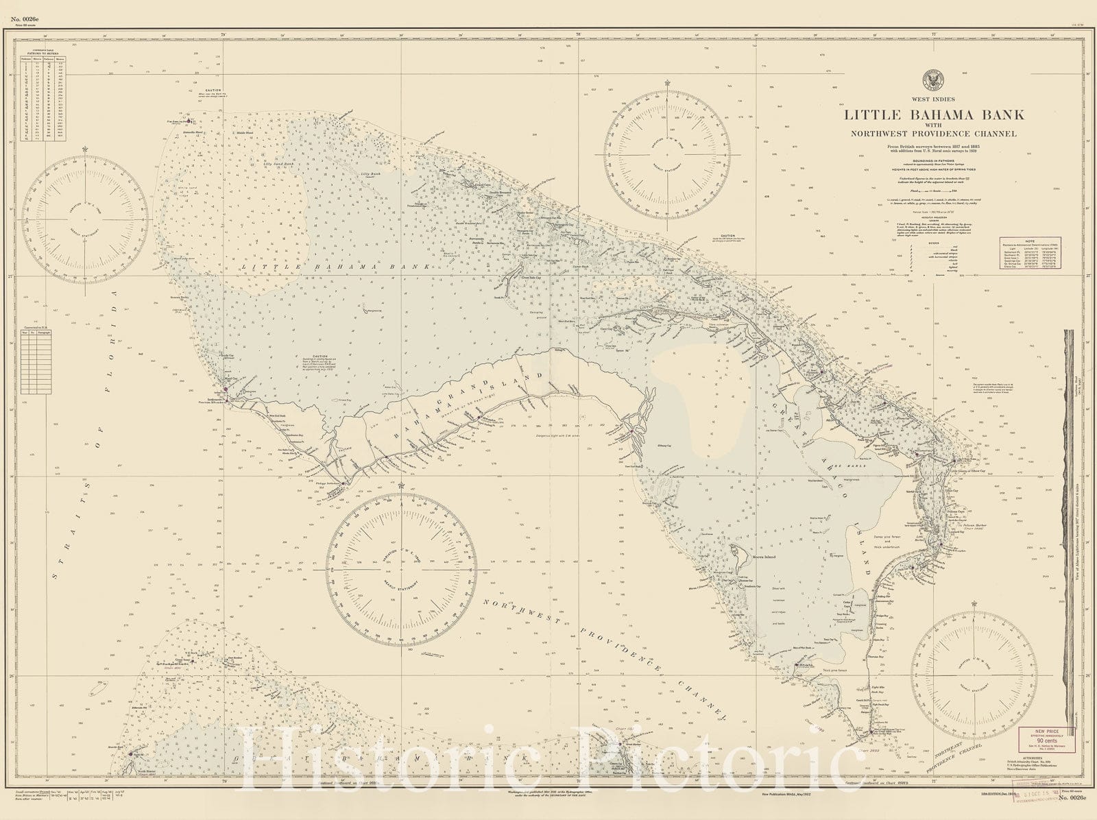 Historic Map : Coastal Charts - Little Bahama Bank 1947 , Vintage Wall Art