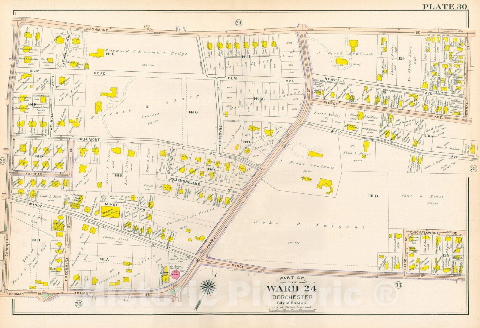 Historic Map : Atlas City of Boston, Vol. 5, Dorchester, 4th Ed., Dorchester 1904 Plate 030 , Vintage Wall Art
