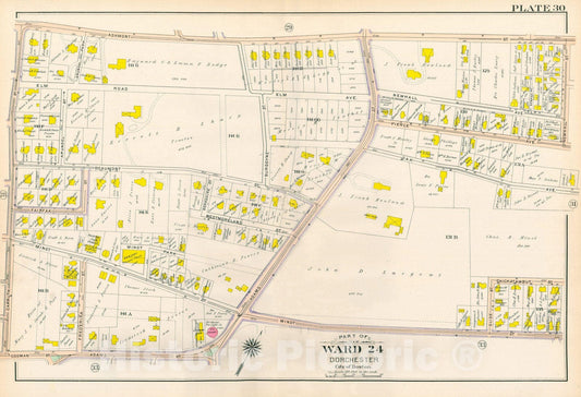 Historic Map : Atlas City of Boston, Vol. 5, Dorchester, 4th Ed., Dorchester 1904 Plate 030 , Vintage Wall Art