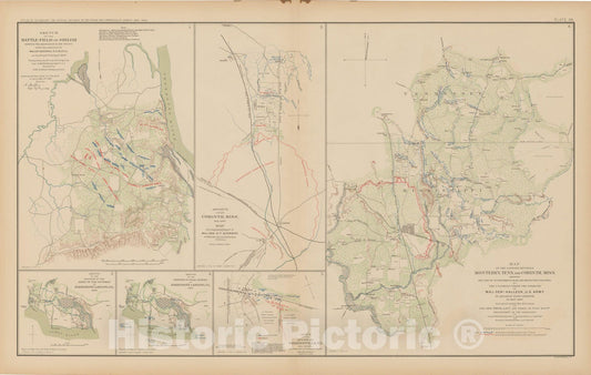 Historic Map : Civil War Atlas of the Union and Confederate Armies, Battles in MI, TN & VA 1895 , Vintage Wall Art