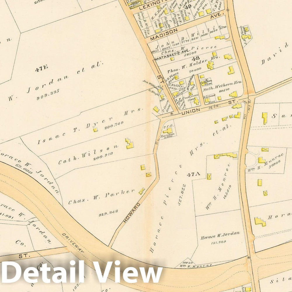 Historic Map : Atlas Town of Brookline, Brighton & Brookline 1888 Plate T , Vintage Wall Art