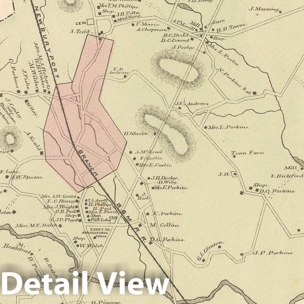 Historic Map : Atlas of Essex County, Topsfield 1884 , Vintage Wall Art