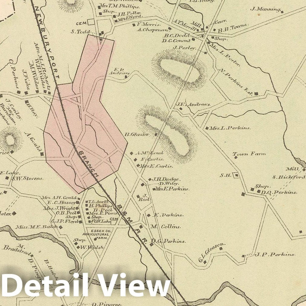 Historic Map : Atlas of Essex County, Topsfield 1884 , Vintage Wall Art
