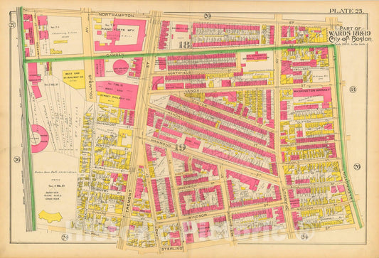 Historic Map : Atlas City of Boston, City Proper and Roxbury, Boston & Roxbury 1890 Plate 023 , Vintage Wall Art