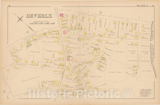 Historic Map : Atlas of Beverly, MA, Beverly 1880 Plate C , Vintage Wall Art