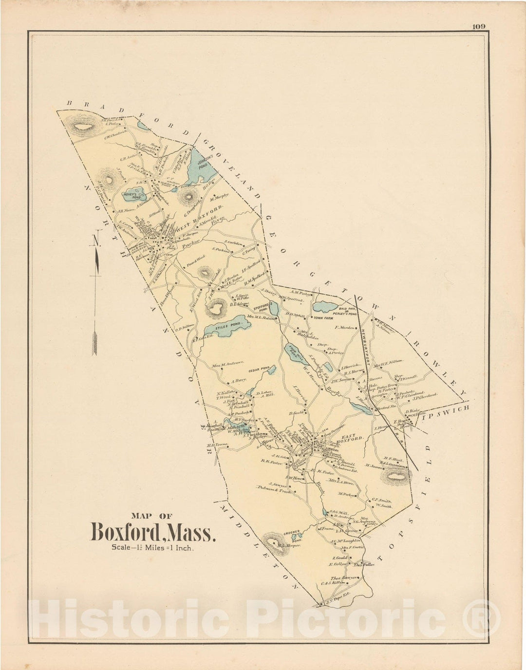 Historic Map : Atlas of Essex County, Boxford 1884 , Vintage Wall Art