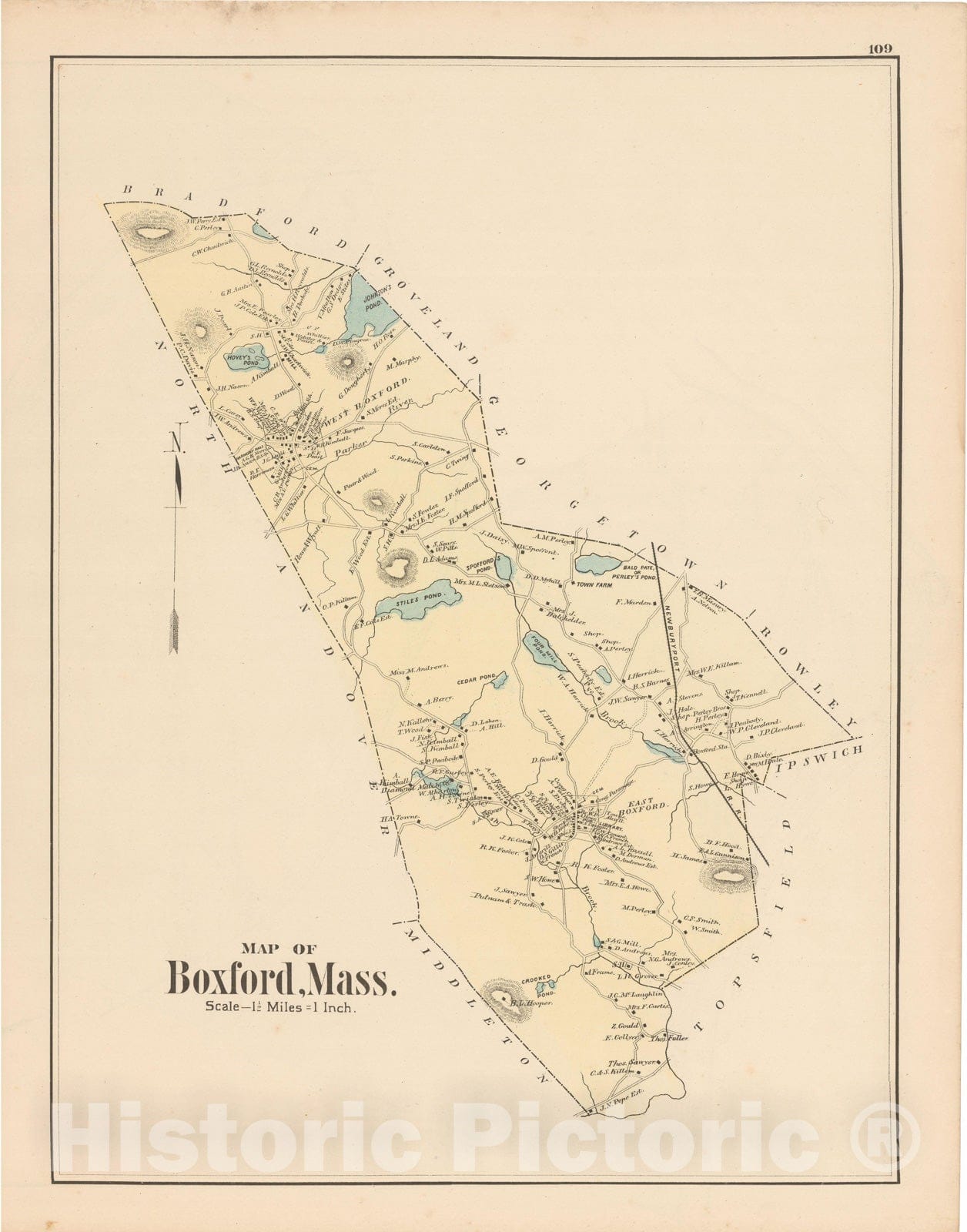 Historic Map : Atlas of Essex County, Boxford 1884 , Vintage Wall Art