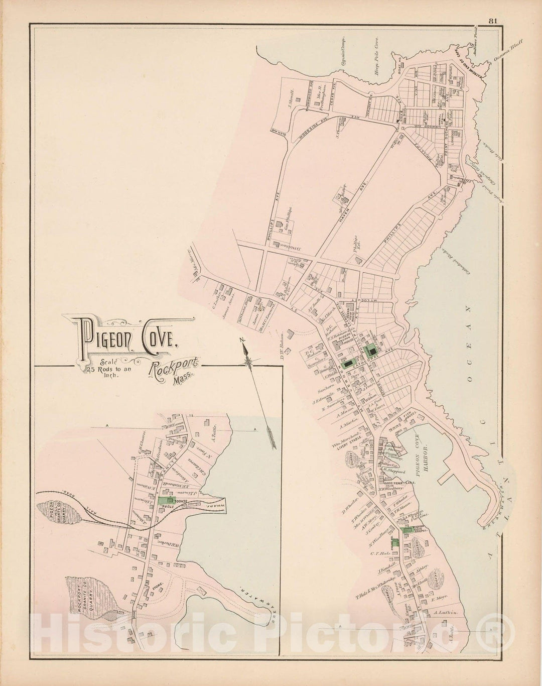 Historic Map : Atlas of Essex County, Rockport 1884 , Vintage Wall Art