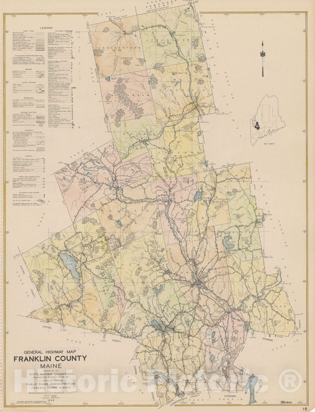 Historic Map : Maine General Highway County Maps, Franklin 1938 Plate 015 , Vintage Wall Art