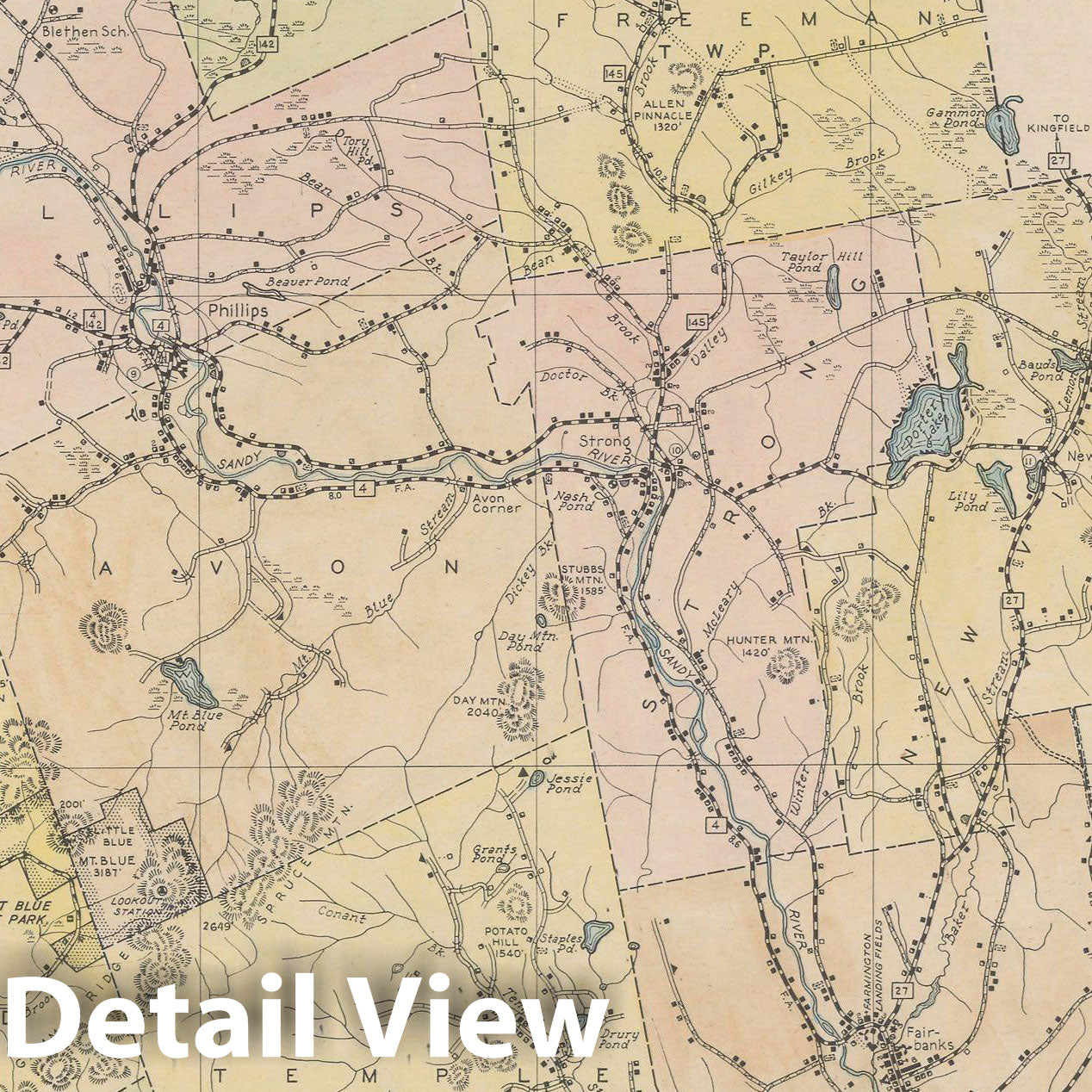 Historic Map : Maine General Highway County Maps, Franklin 1938 Plate 015 , Vintage Wall Art
