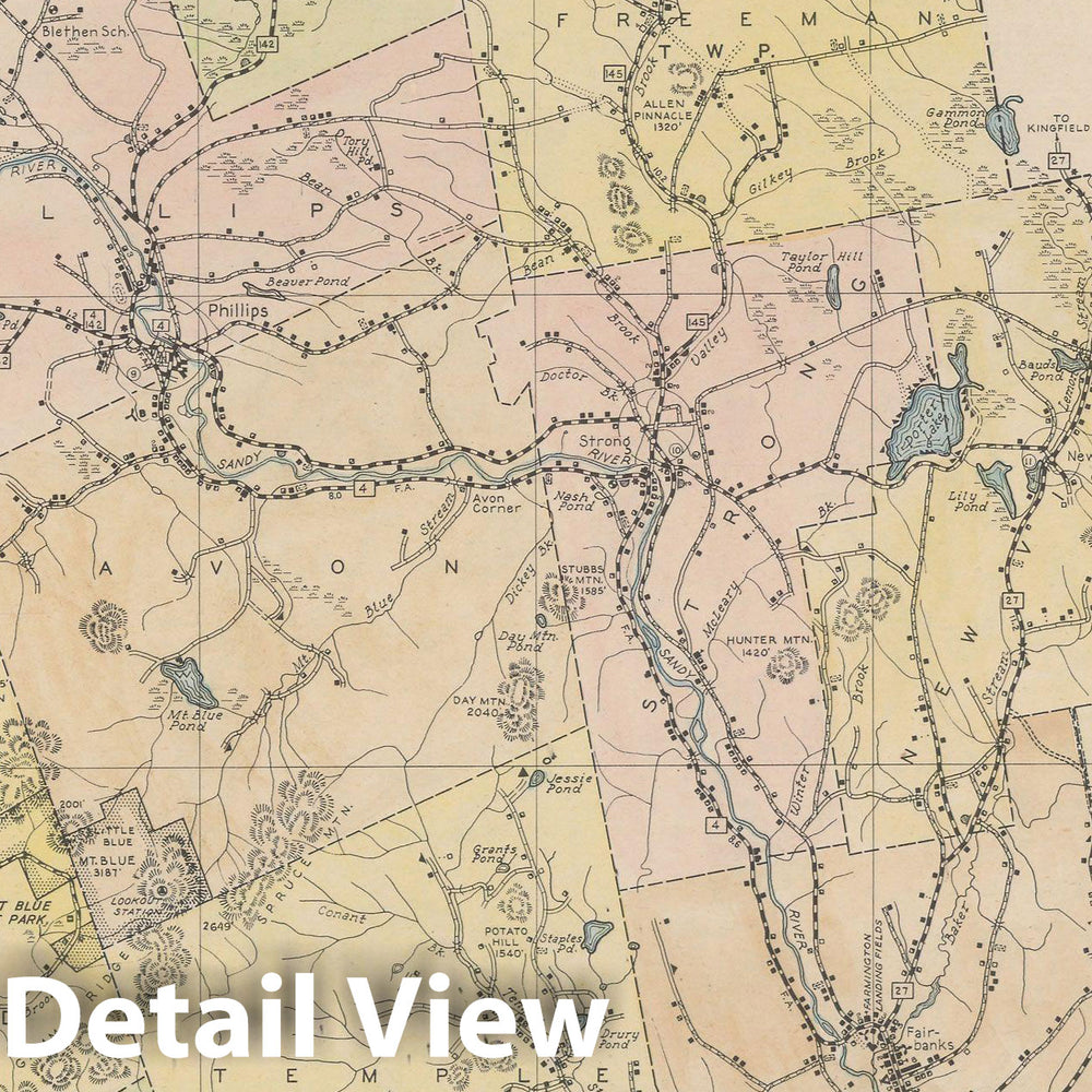 Historic Map : Maine General Highway County Maps, Franklin 1938 Plate 015 , Vintage Wall Art