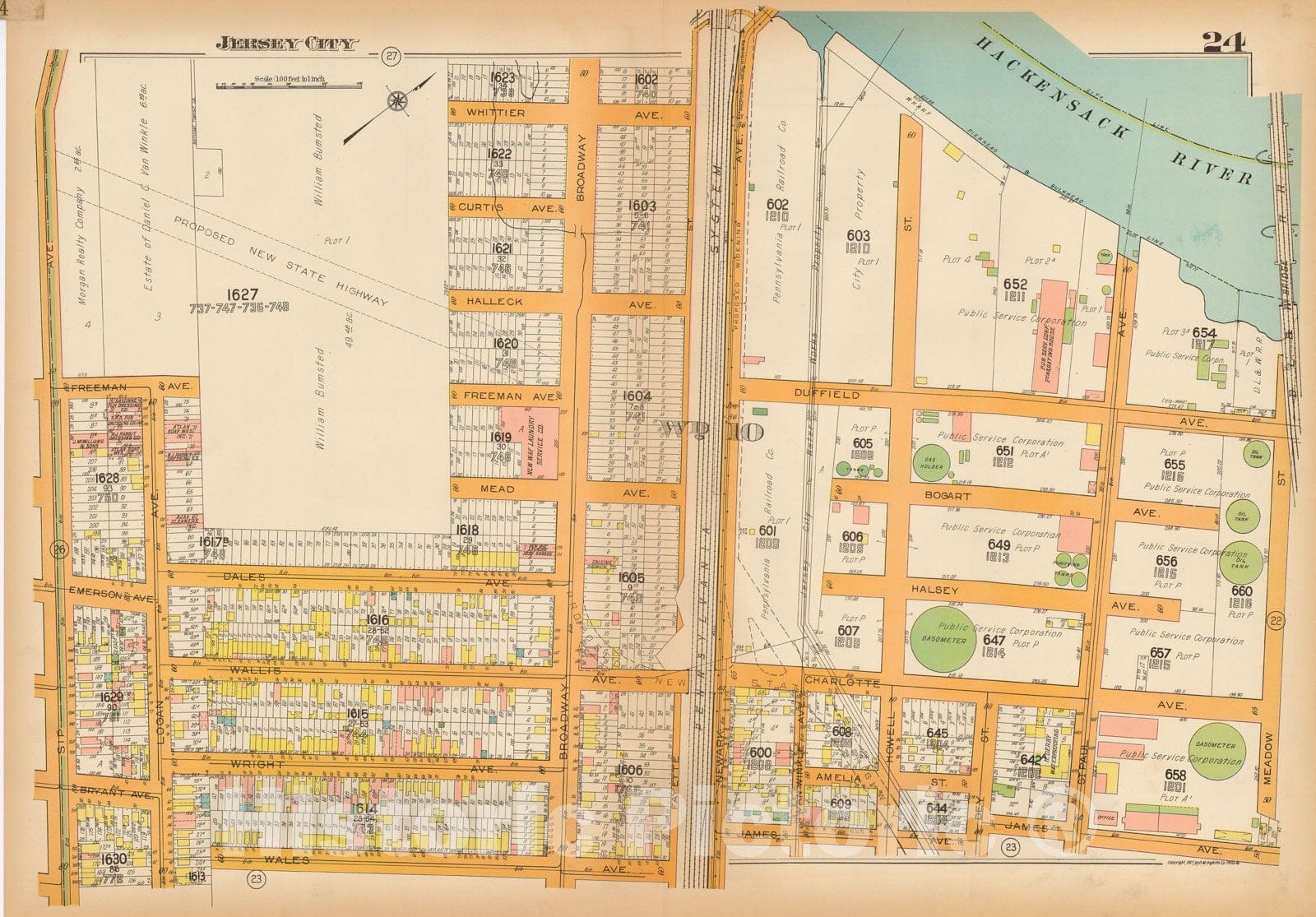 Historic Map : Plat Book of Jersey City, 1928 Plate 024 , Vintage Wall Art