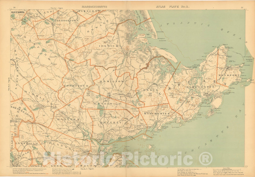 Historic Map : Atlas of Massachusetts, Essex County, Cape Ann 1904 , Vintage Wall Art