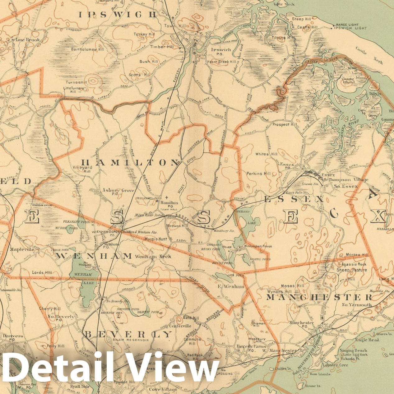 Historic Map : Atlas of Massachusetts, Essex County, Cape Ann 1904 , Vintage Wall Art
