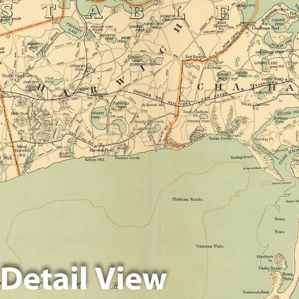Historic Map : Atlas of Massachusetts, Brewster & Cape Cod & Chatham & Dennis & Harwich & Orleans & Yarmouth 1904 Plate 009 , Vintage Wall Art