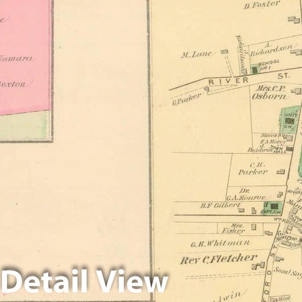 Historic Map : County Atlas of Middlesex Massachusetts, Billerica 1875 , Vintage Wall Art