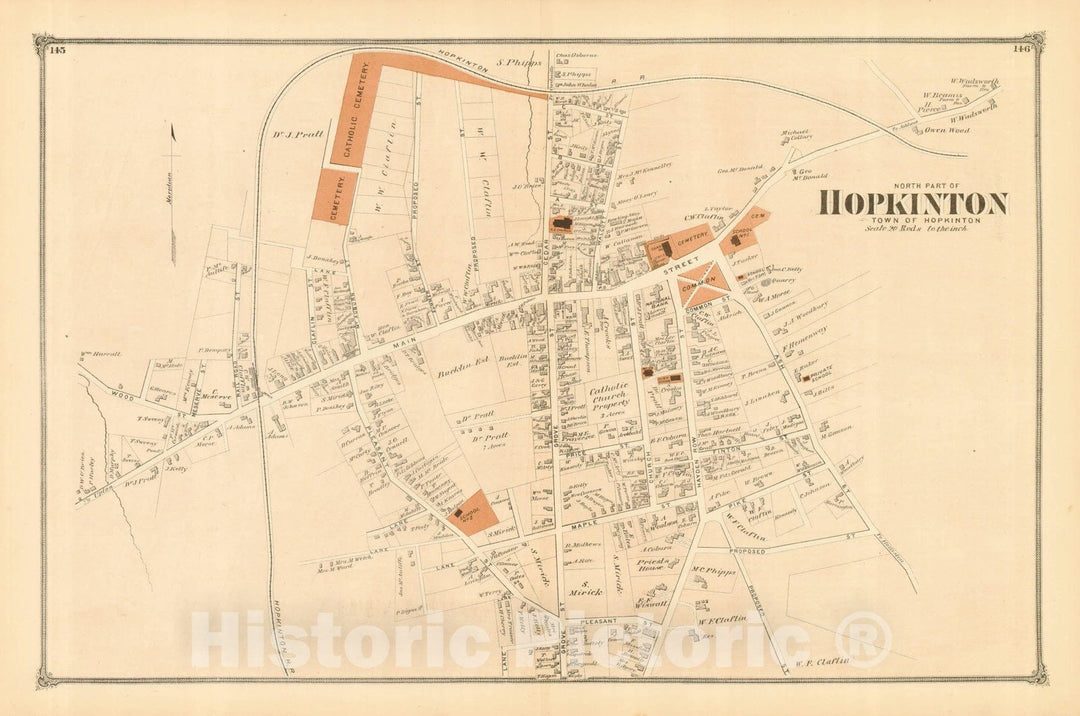 Historic Map : County Atlas of Middlesex Massachusetts, Hopkinton 1875 , Vintage Wall Art