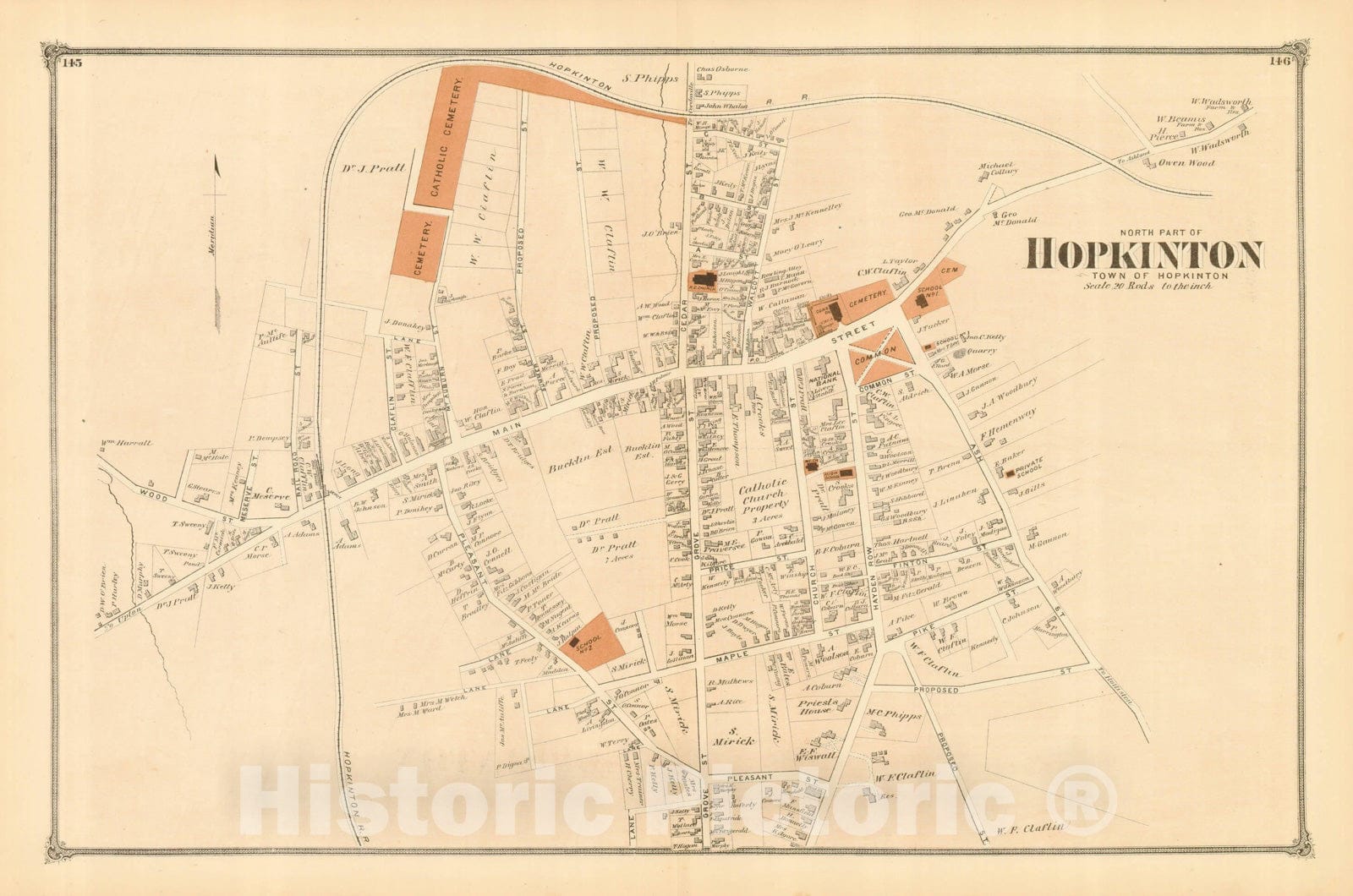 Historic Map : County Atlas of Middlesex Massachusetts, Hopkinton 1875 , Vintage Wall Art