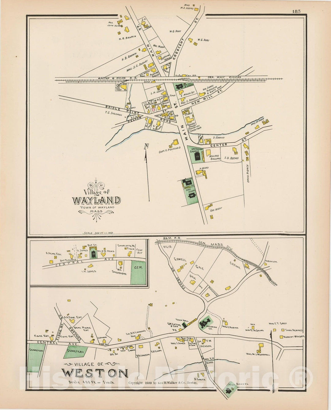 Historic Map : Atlas of Middlesex County, Massachusetts, Wayland & Weston 1889 , Vintage Wall Art