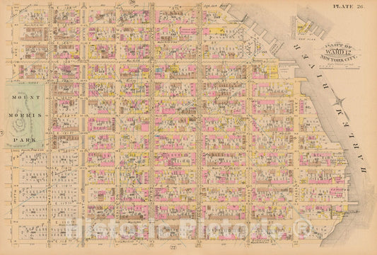 Historic Map : Manhattan & New York City 1885 Plate 026 , Robinson's Atlas City of New York , Vintage Wall Art