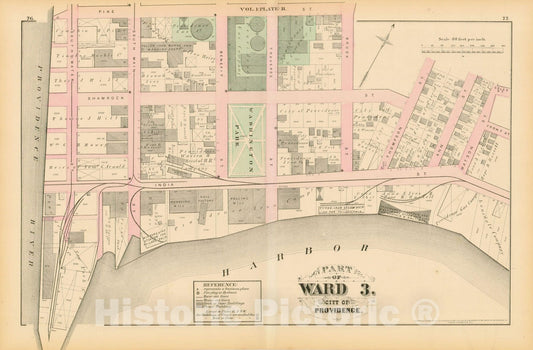 Historic Map : City Atlas of Providence Rhode Island by Wards, Volume I, Providence 1875 Plate R , Vintage Wall Art