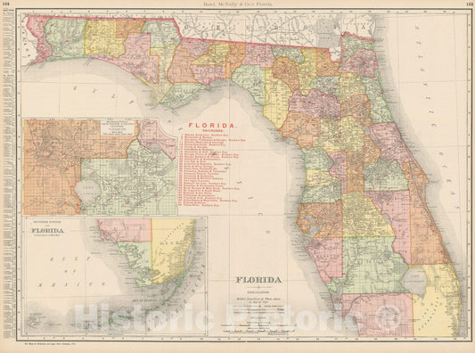 Historic Map : Florida 1903 , Rand McNally Business Atlas , Vintage Wall Art