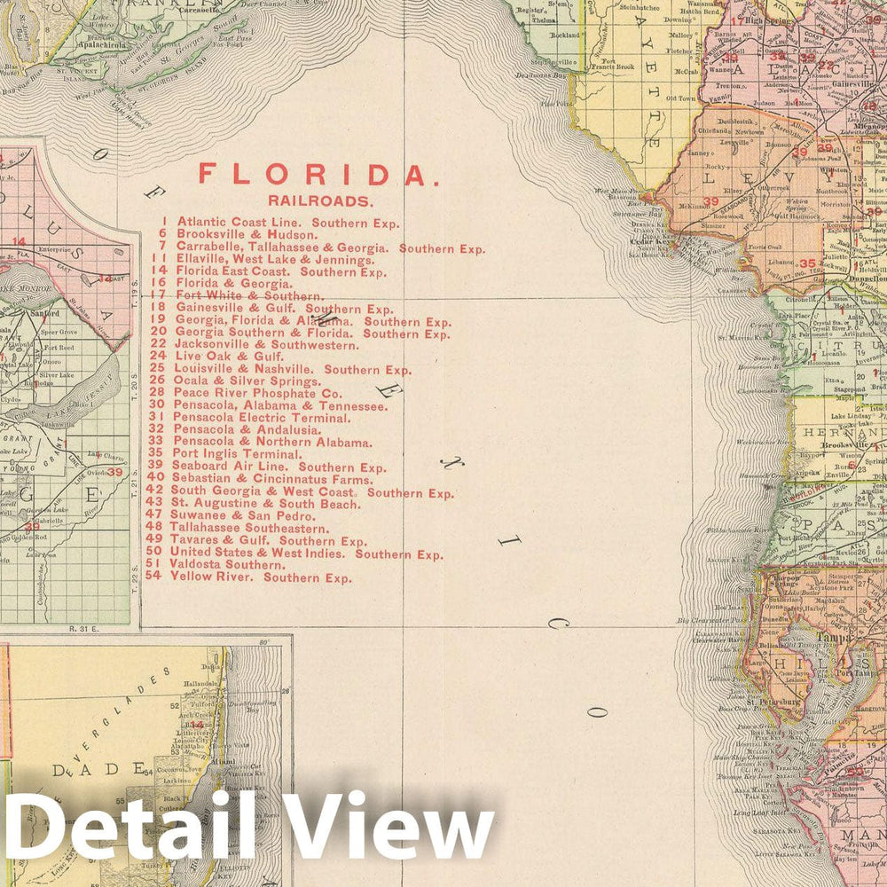 Historic Map : Florida 1903 , Rand McNally Business Atlas , Vintage Wall Art