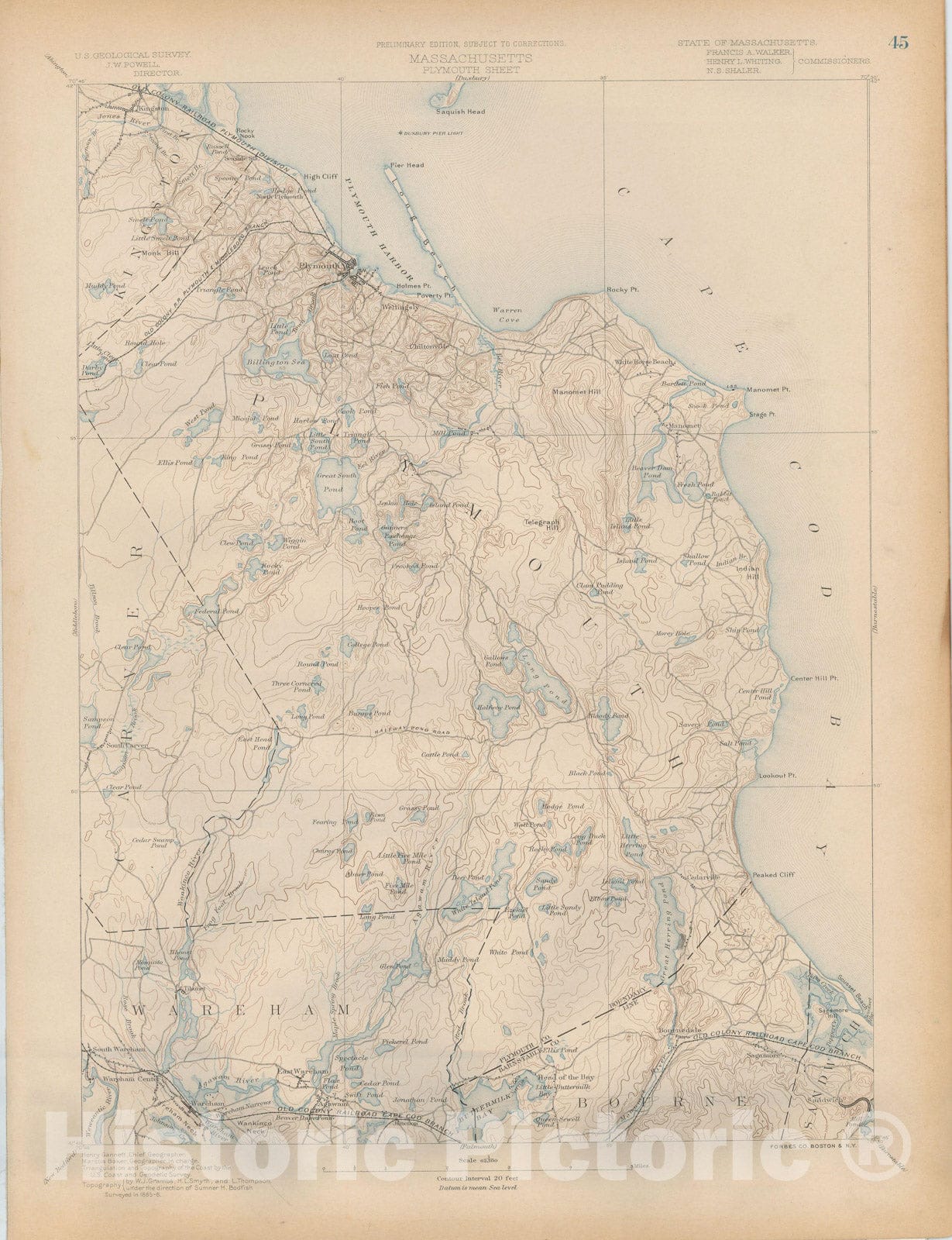 Historic Map : Atlas of Massachusetts, Bourne & Cape Cod & Kingston & Plymouth 1890 Page 45 , Vintage Wall Art