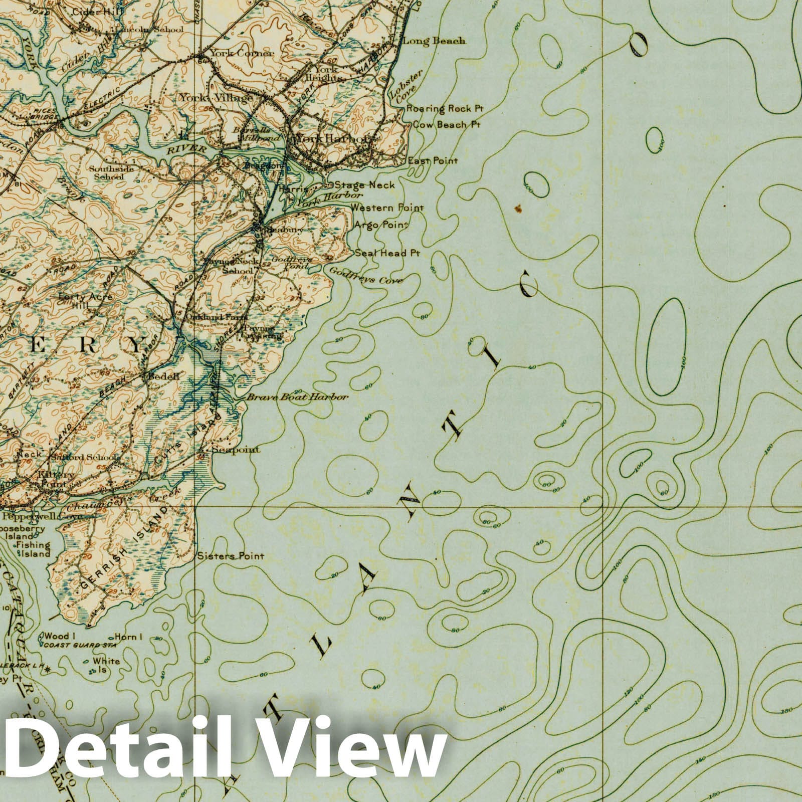 Historic Map : USGS 7.5 Minute Sheets and Quadrangles, Kittery & New Castle & Ogunquit & York 1933 Topographic Map , Vintage Wall Art