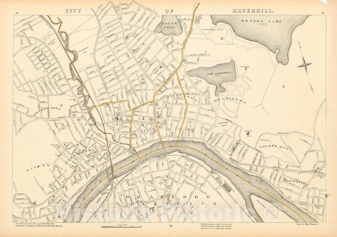 Historic Map : Haverhill 1908 , Topographical Atlas of Massachusetts , Vintage Wall Art