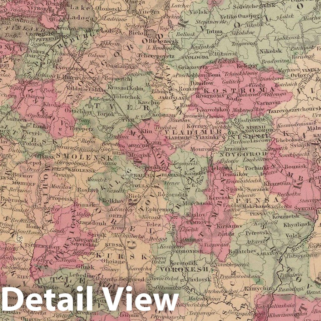 Historic Map : Russia 1865 , Johnson's Family Atlas , Vintage Wall Art