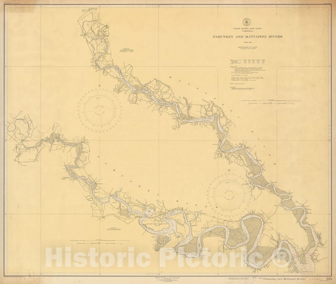 Historic Map : Coastal Charts - Virginia: Pamunkey R and Mattaponi R 1947 , Vintage Wall Art