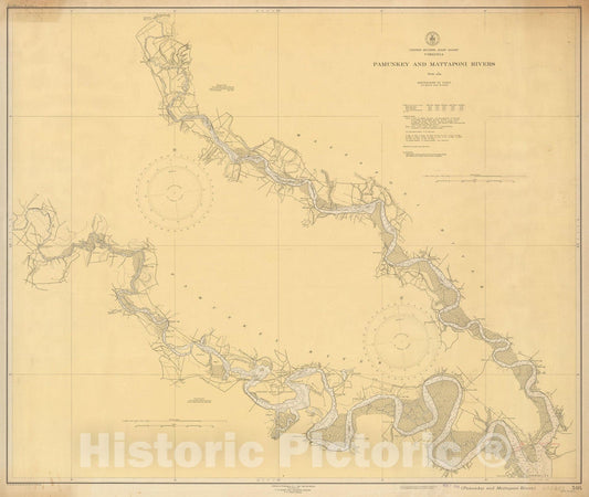 Historic Map : Coastal Charts - Virginia: Pamunkey R and Mattaponi R 1947 , Vintage Wall Art