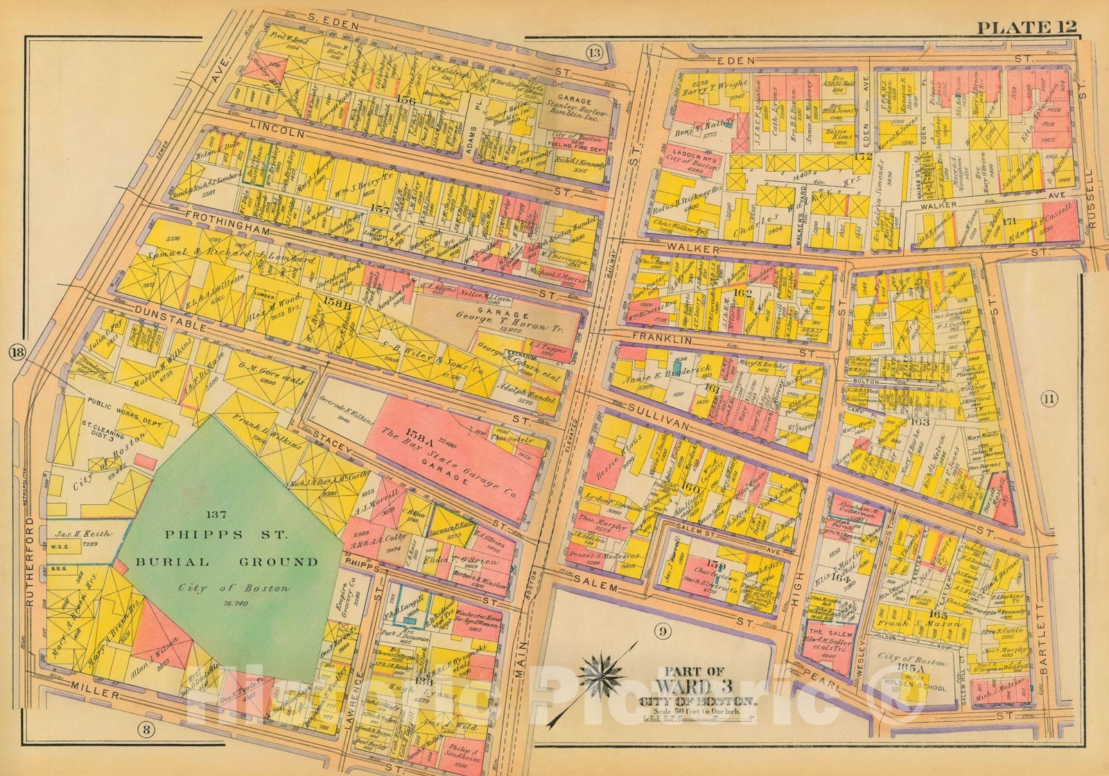 Historic Map : Atlas City of Boston: Charlestown and East Boston, Charlestown 1922 Plate 012 , Vintage Wall Art