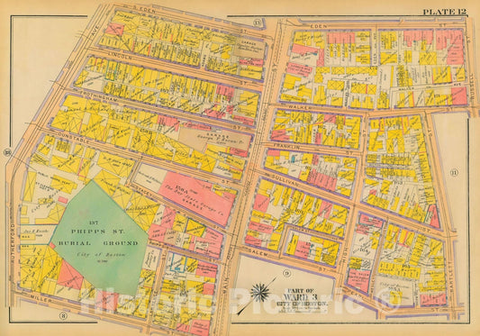 Historic Map : Atlas City of Boston: Charlestown and East Boston, Charlestown 1922 Plate 012 , Vintage Wall Art