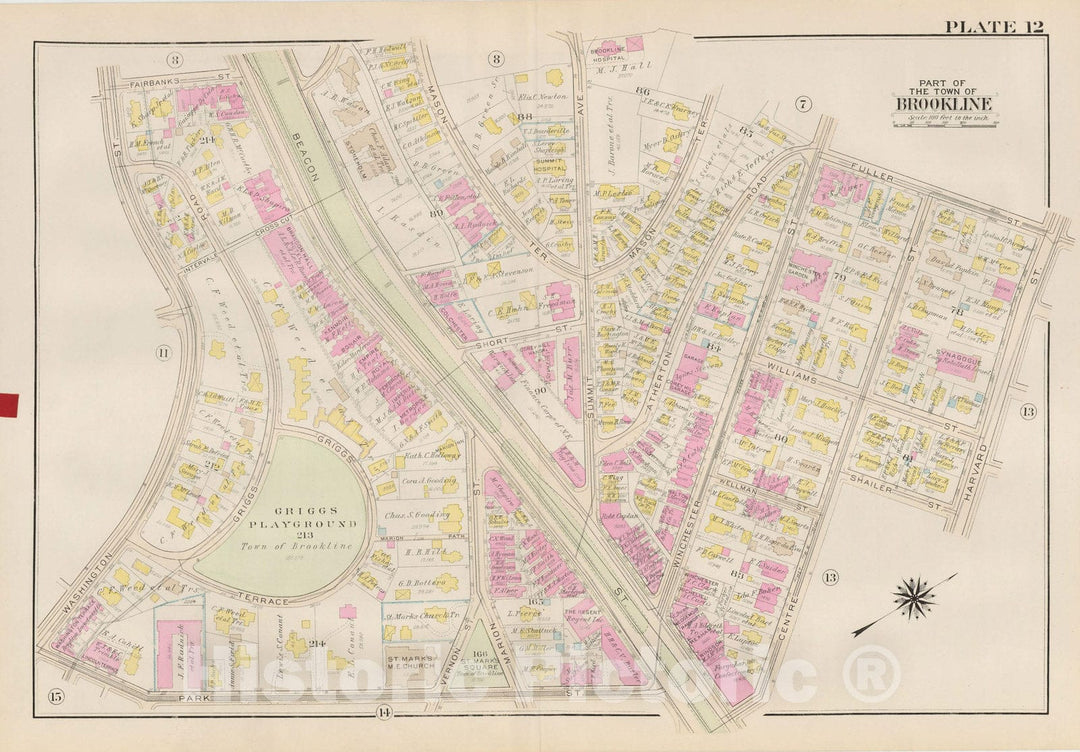 Historic Map : Atlas Town of Brookline, Brookline 1927 Plate 012 , Vintage Wall Art