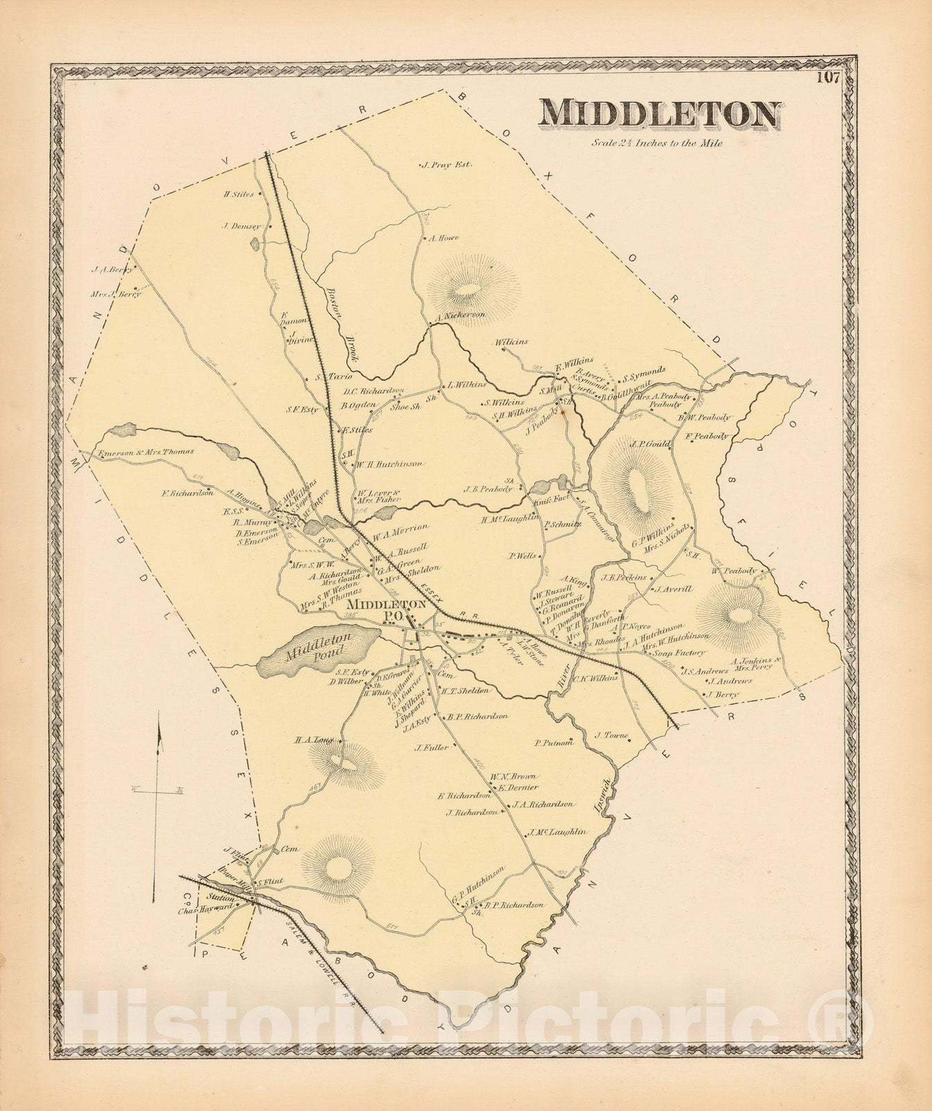 Historic Map : Atlas of Essex County Massachusetts, Middleton 1872 , Vintage Wall Art