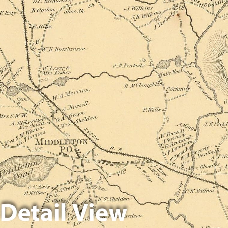 Historic Map : Atlas of Essex County Massachusetts, Middleton 1872 , Vintage Wall Art