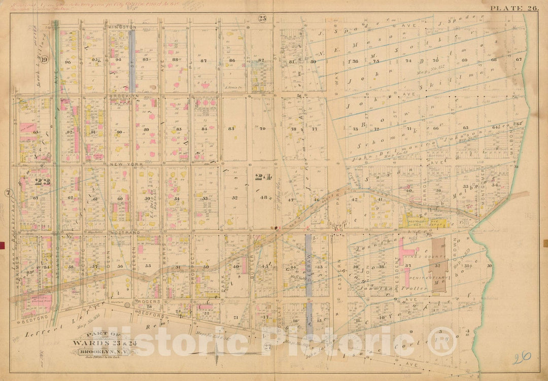 Historic Map : Robinson's Atlas City of Brooklyn, NY, Brooklyn 1886 Plate 026 , Vintage Wall Art