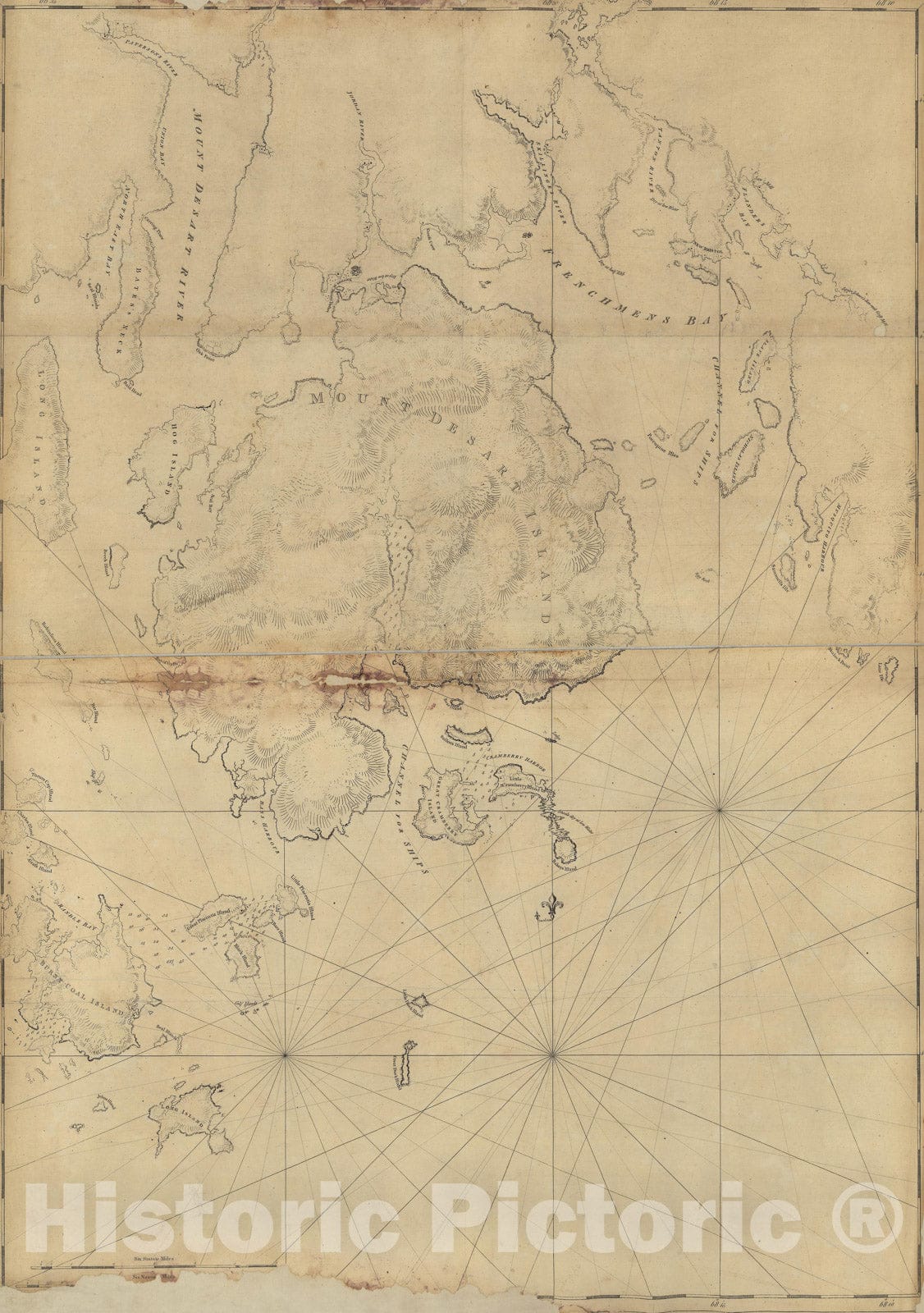Historic Map : 18th Century Coastal Charts, Mount Desert Island 1776 Topographic Map , Vintage Wall Art