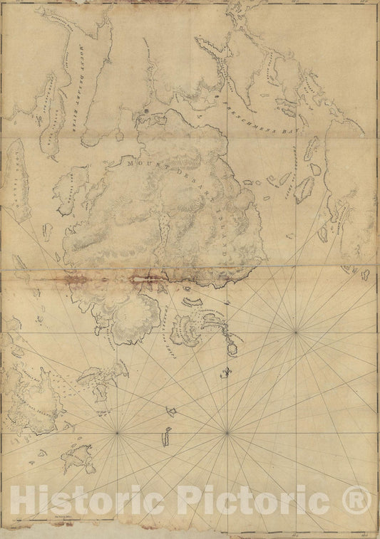 Historic Map : 18th Century Coastal Charts, Mount Desert Island 1776 Topographic Map , Vintage Wall Art