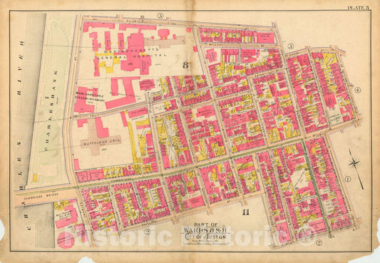 Historic Map : Atlas of Boston Proper, 1902 Plate 003 , Vintage Wall Art