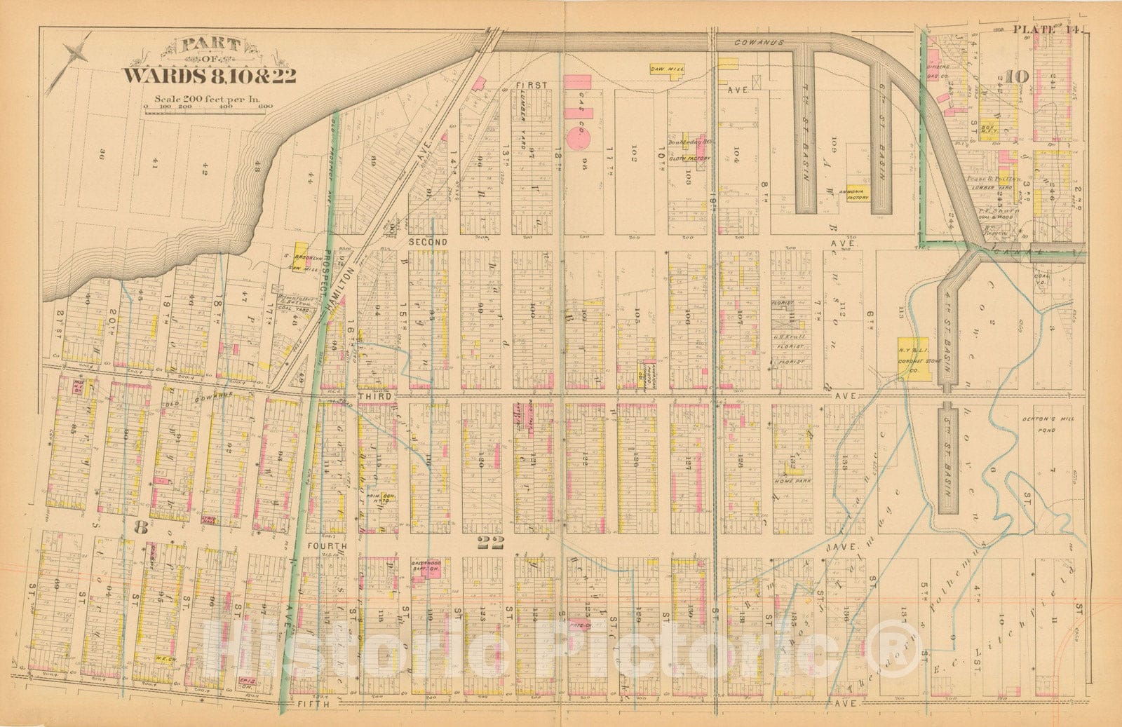 Historic Map : Atlas Entire City of Brooklyn Complete in One Volume, Brooklyn 1880 Plate 014 , Vintage Wall Art
