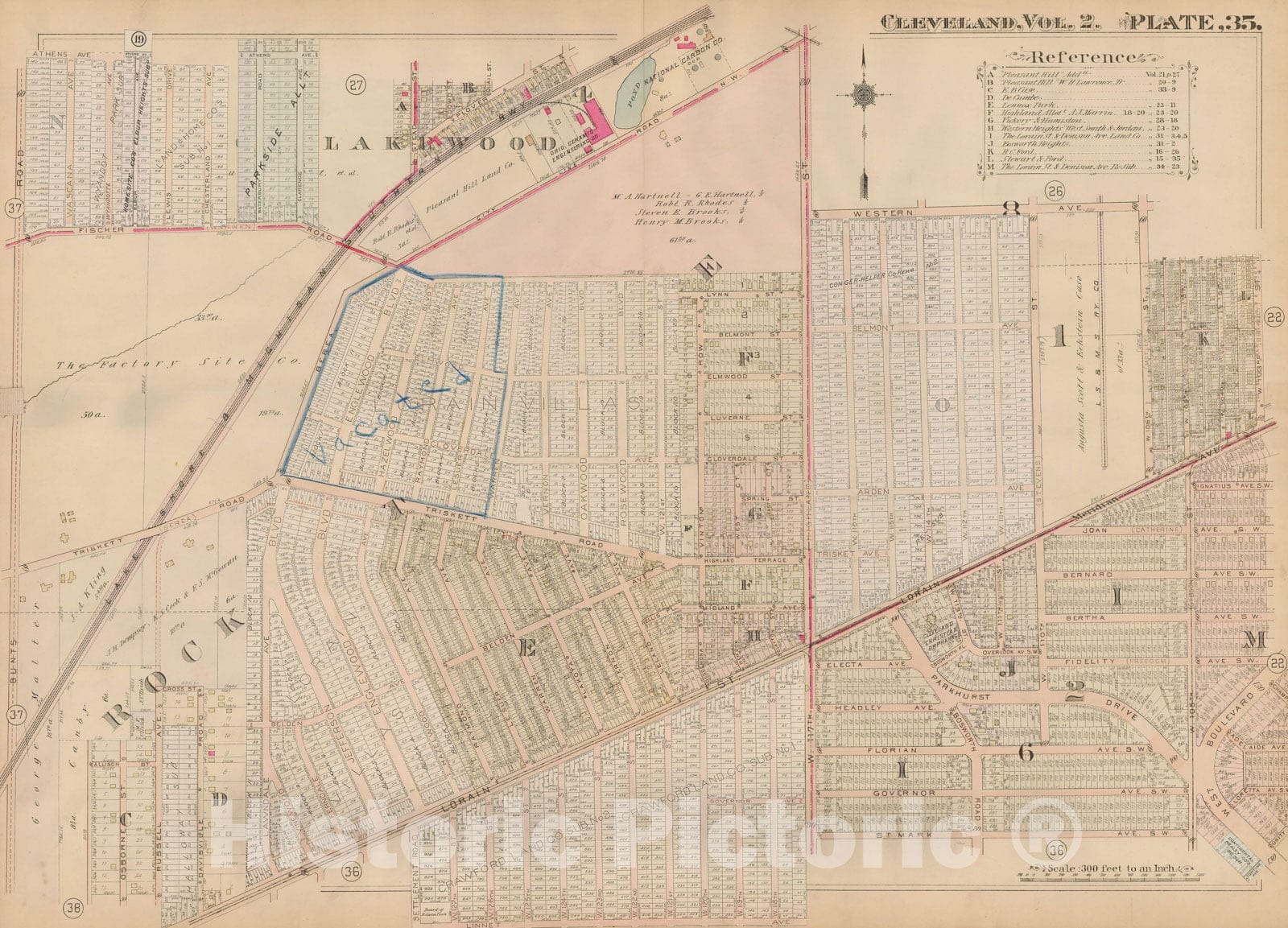 Historic Map : Plat Book of The City of Cleveland, Vol. Two, 1912 Plate 035 , Vintage Wall Art