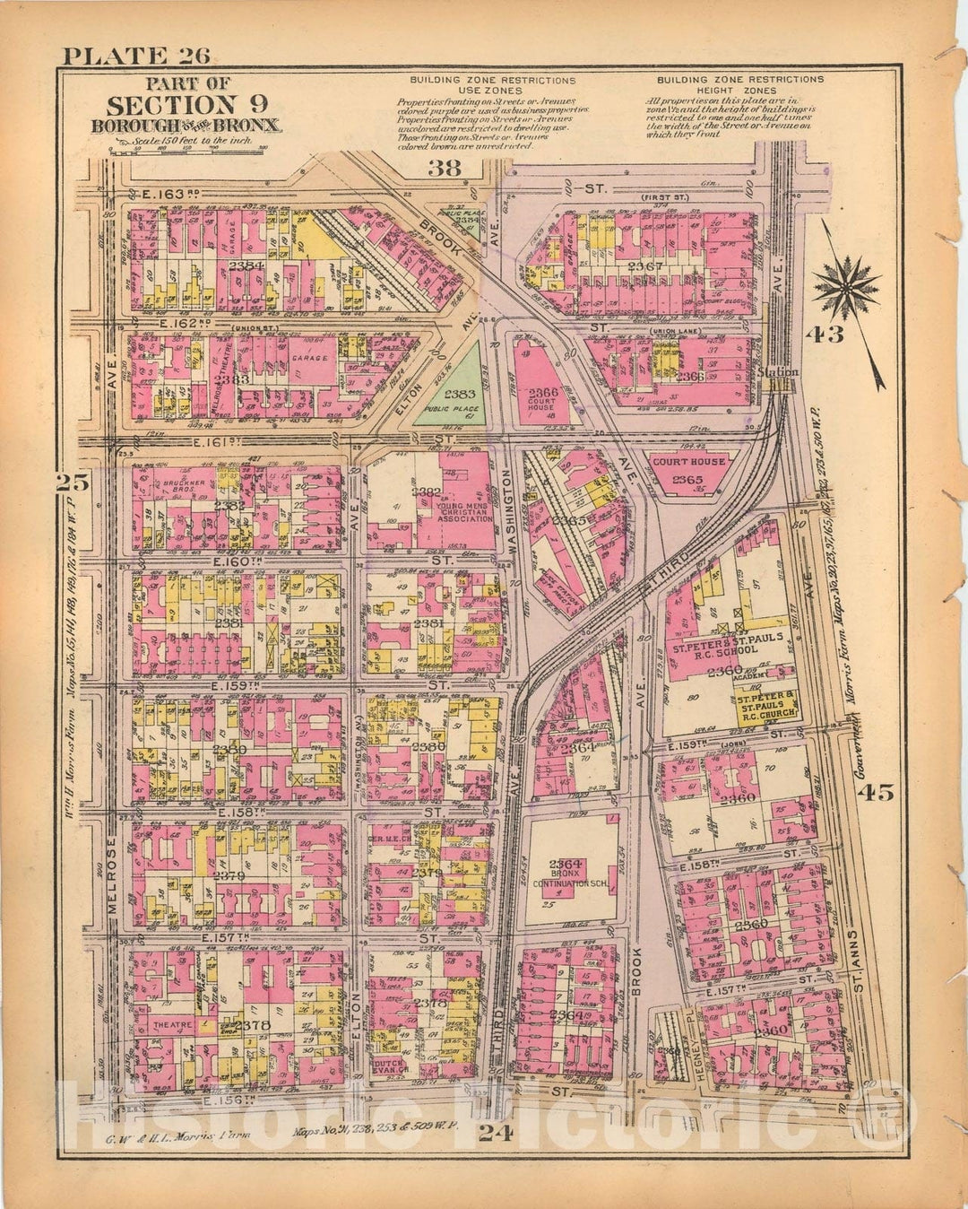 Historic Map : Borough of The Bronx, Sections 9-13, The Bronx 1928 Plate 026 , Vintage Wall Art