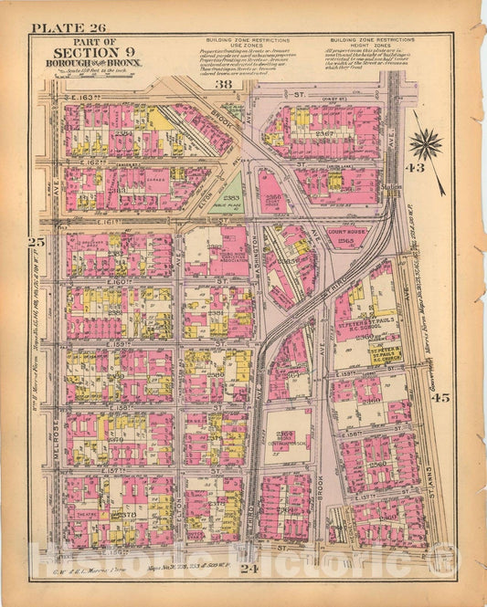 Historic Map : Borough of The Bronx, Sections 9-13, The Bronx 1928 Plate 026 , Vintage Wall Art